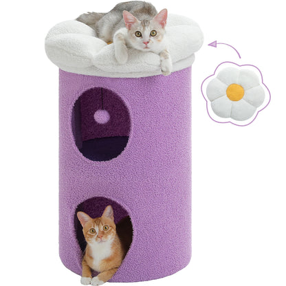 Double-Deck Cat House with Cozy Large Condo, Spacious Cat Bed with Luxury Flower Perch, Pompom Ball