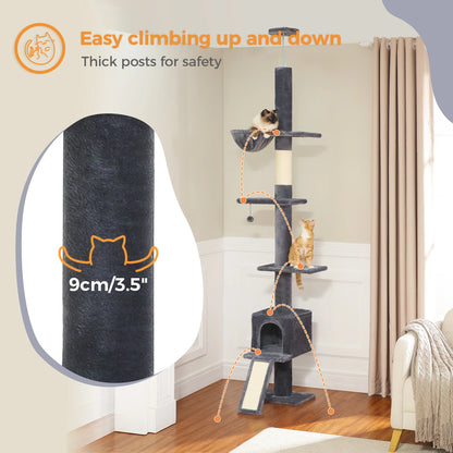 Adjustable Floor to Ceiling Cat Tree Tower 5 Tiers for Indoor Cats with Condo Scratching Post Ladders