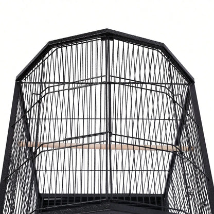 Parakeet 36.9 Inch Wrought Iron Cage Pet Flight Cages With 4 Universal Wheels 3 Standing Poles Rolg Stand Bird Playground