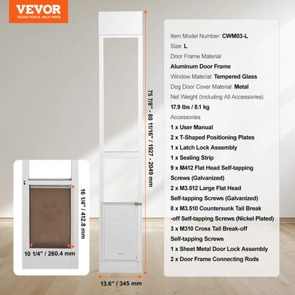 Sliding Glass Door Adjustable Height Doggy Door Aluminum Frame Tempered Glass Pet Door