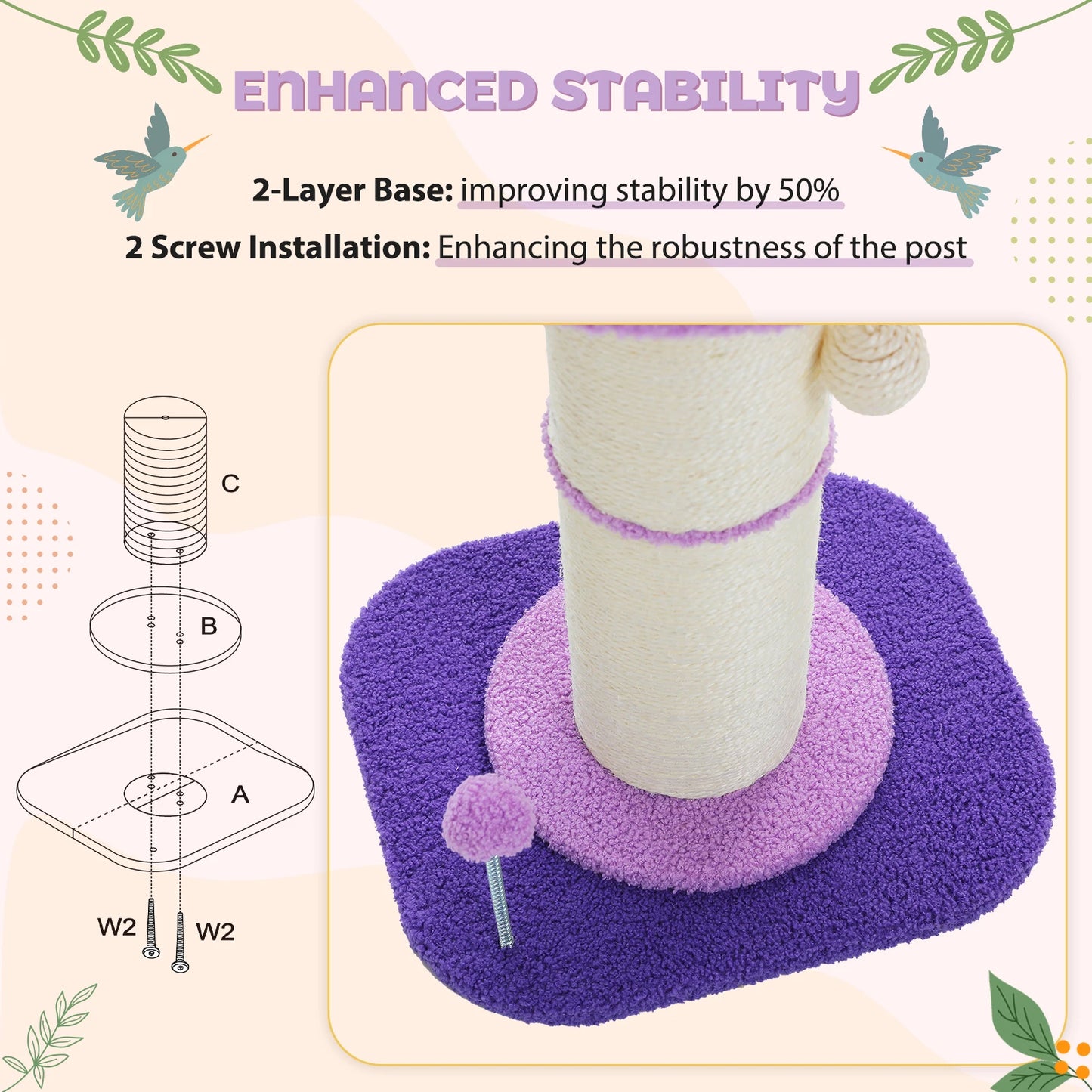 Flower Cat Scratching Post with Removable Flower Cat Bed, Spring Ball