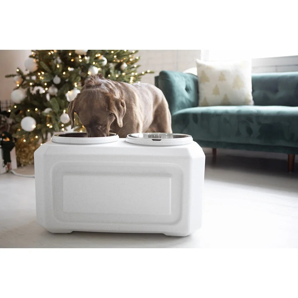 Elevated Stainless Steel Dog Bowls with 50 lb Food Storage