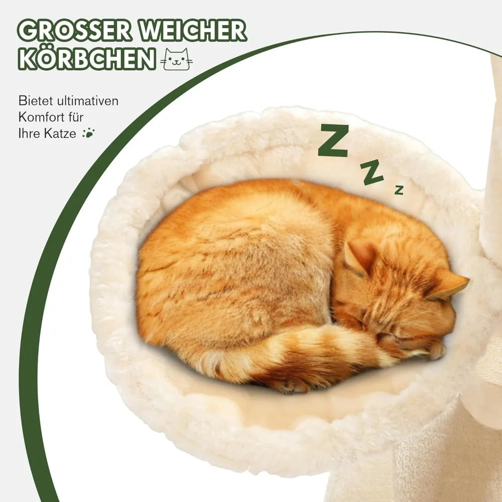 66 Inch Multi-Level Large Cat Tree Tower Cozy Plush Condo with Sisal Scratching Posts