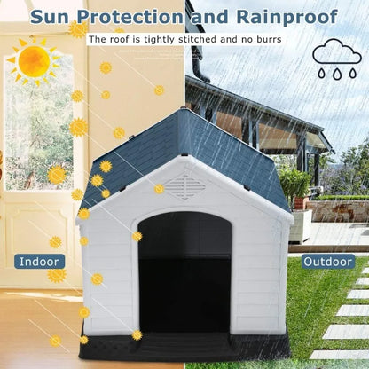 Indoor Outdoor Insulated Kennel Durable Plastic Dog House  Weather & Water Resistant
