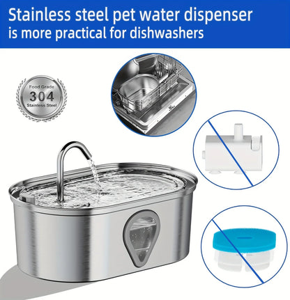 3.5L Large Capacity Pet  Automatic Stainless Steel Water Dispenser With LED Lighting