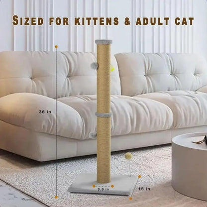 36 inch Tall Cat Scratch Post for Indoor Cats with Durable Natural Sisal Rope
