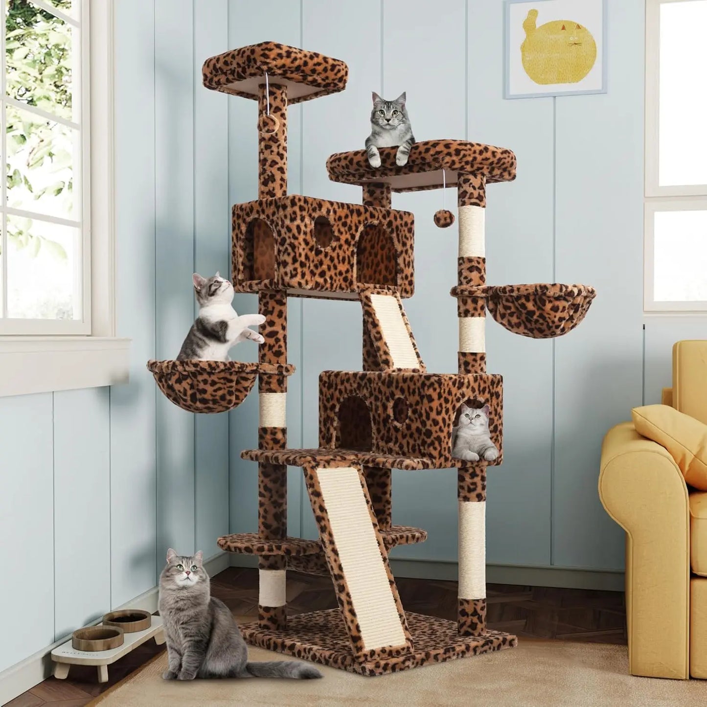 66 Inch Multi-Level Large Cat Tree Tower Cozy Plush Condo with Sisal Scratching Posts