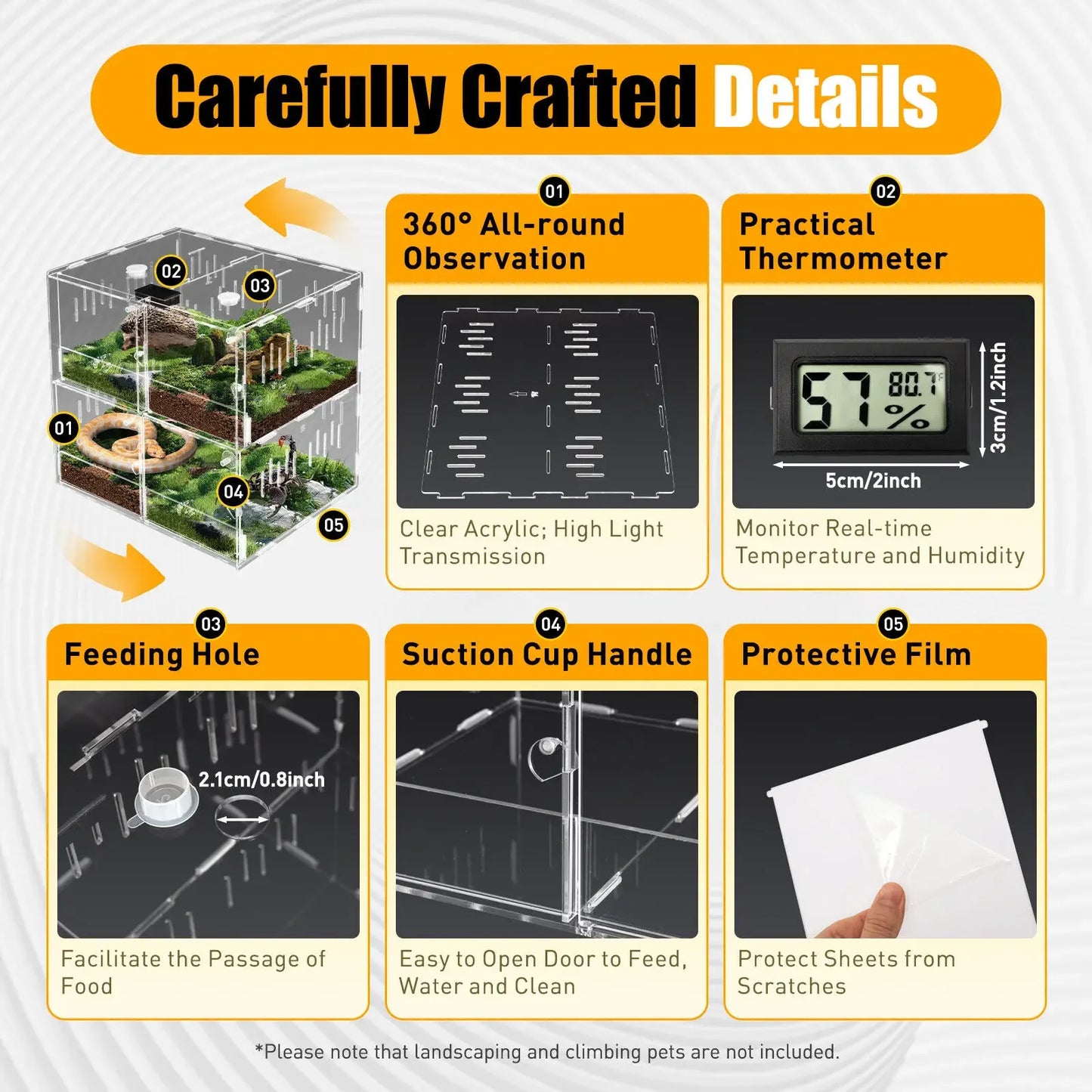 4 Grids Clear Acrylic Reptile Cage Breeding Box Terrarium Lizard Insect Climbing Spider Snake Tank