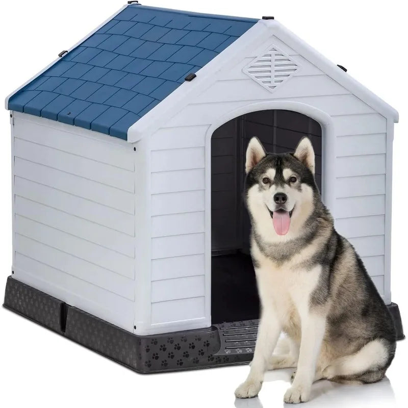 Indoor Outdoor Insulated Kennel Durable Plastic Dog House  Weather & Water Resistant