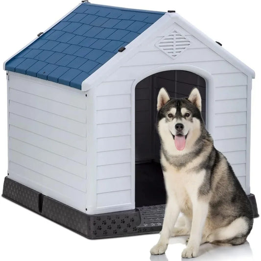 Indoor Outdoor Insulated Kennel Durable Plastic Dog House  Weather & Water Resistant