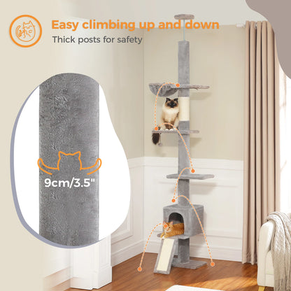 Adjustable Floor to Ceiling Cat Tree Tower 5 Tiers for Indoor Cats with Condo Scratching Post Ladders