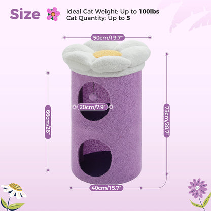 Double-Deck Cat House with Cozy Large Condo, Spacious Cat Bed with Luxury Flower Perch, Pompom Ball
