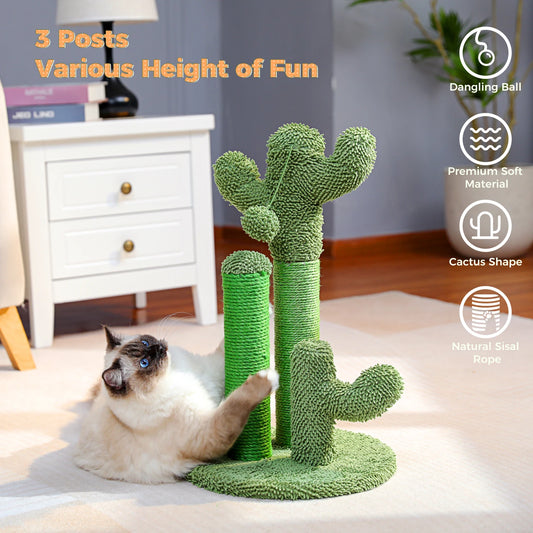 Cactus Cat Scratcher Post  Featuring 3 Scratching Poles and Interactive Dangling Ball